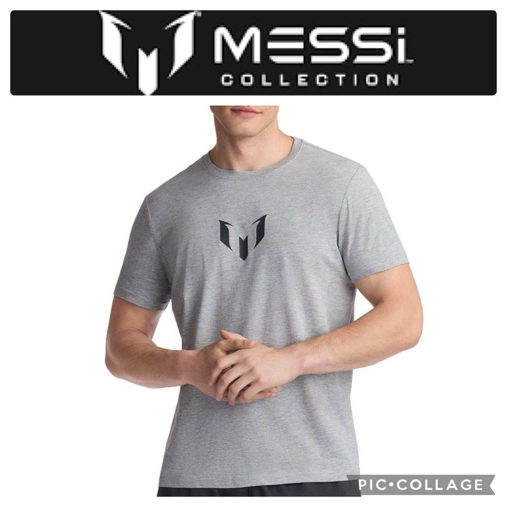 Messi authentic big logo soccer player gray Tshirt size M NWT